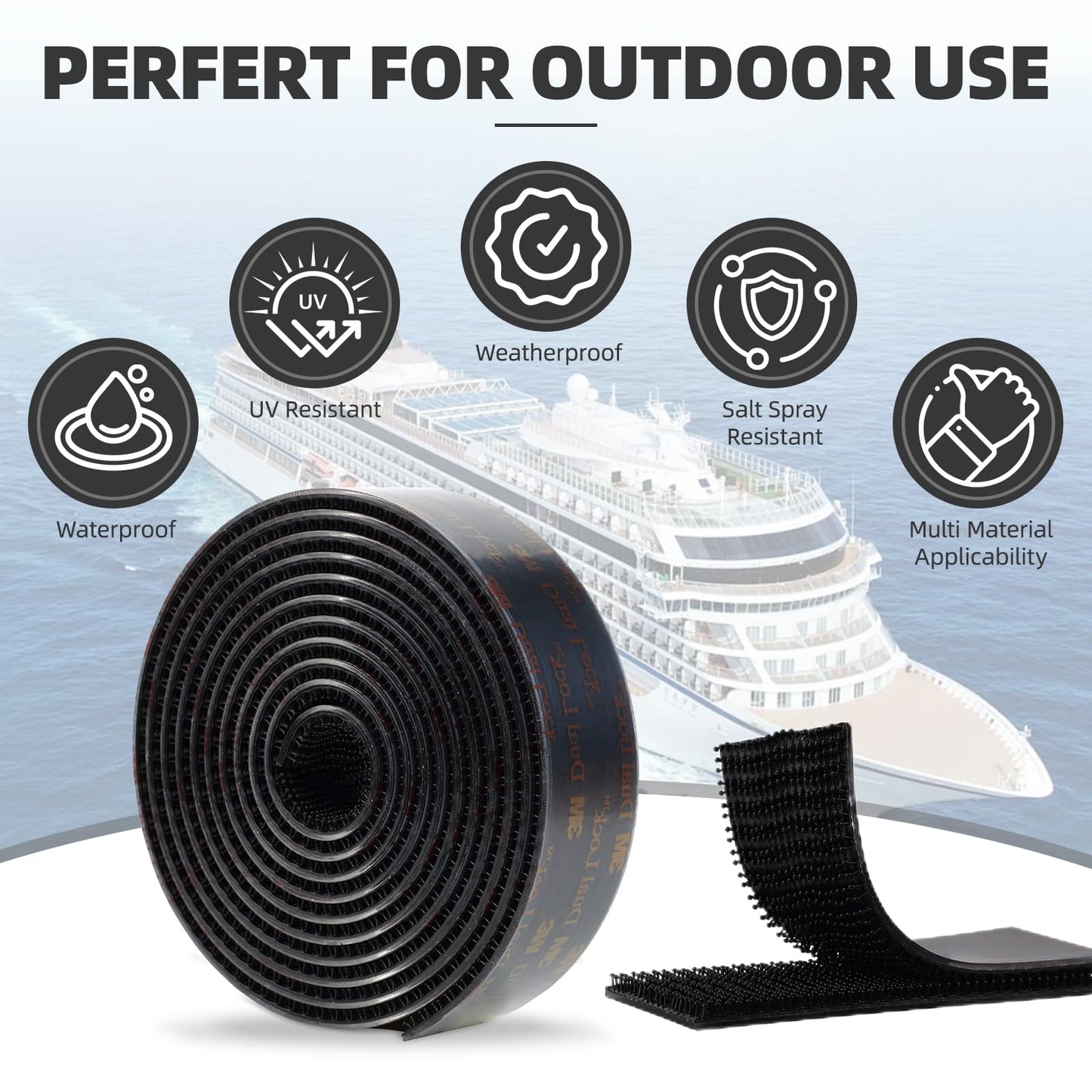 3M Dual Lock SJ3550A 1"×8ft Black 1 Pack Reclosable Fastener Mounting Tape Interlocking Mushroom shaped Strong Adhesive Hook Lock Sticky Tape for Indoor and Outdoor