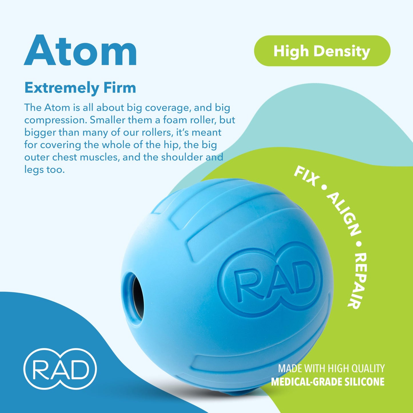 RAD Atom I Extra Firm Density Massage Ball for Pecs, Shoulders, Glutes, Hamstrings, Quads and Traps Self Myofascial Release, Massage, Mobility and Recovery