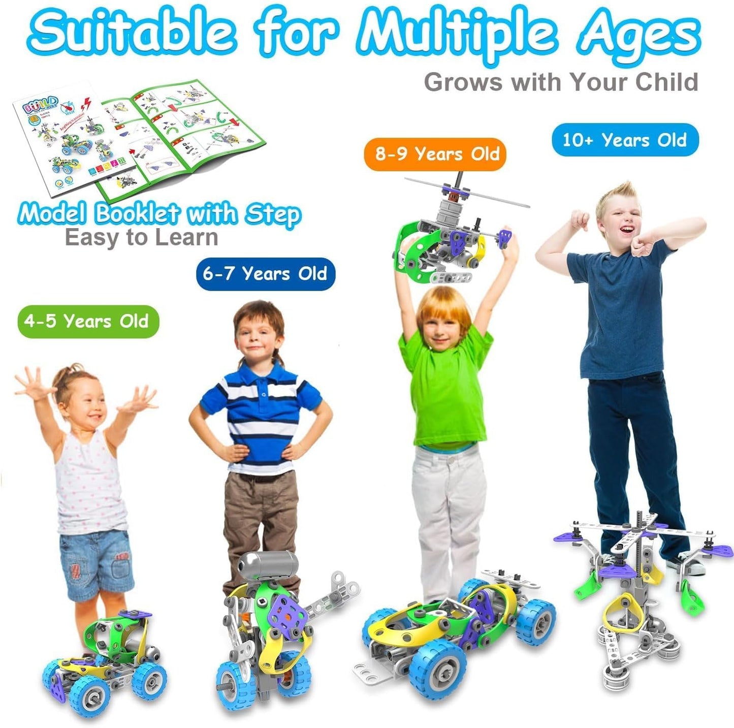 10 in 1 Electric STEM Toys for 4 5 6 7 8 Year Old Boy Girl Birthday Gifts Building Toys for Kids Ages 4-8 4-6 5-7 6-8 Educational Engineering Construction Toys for Boys 4-6 Learning Games Activities