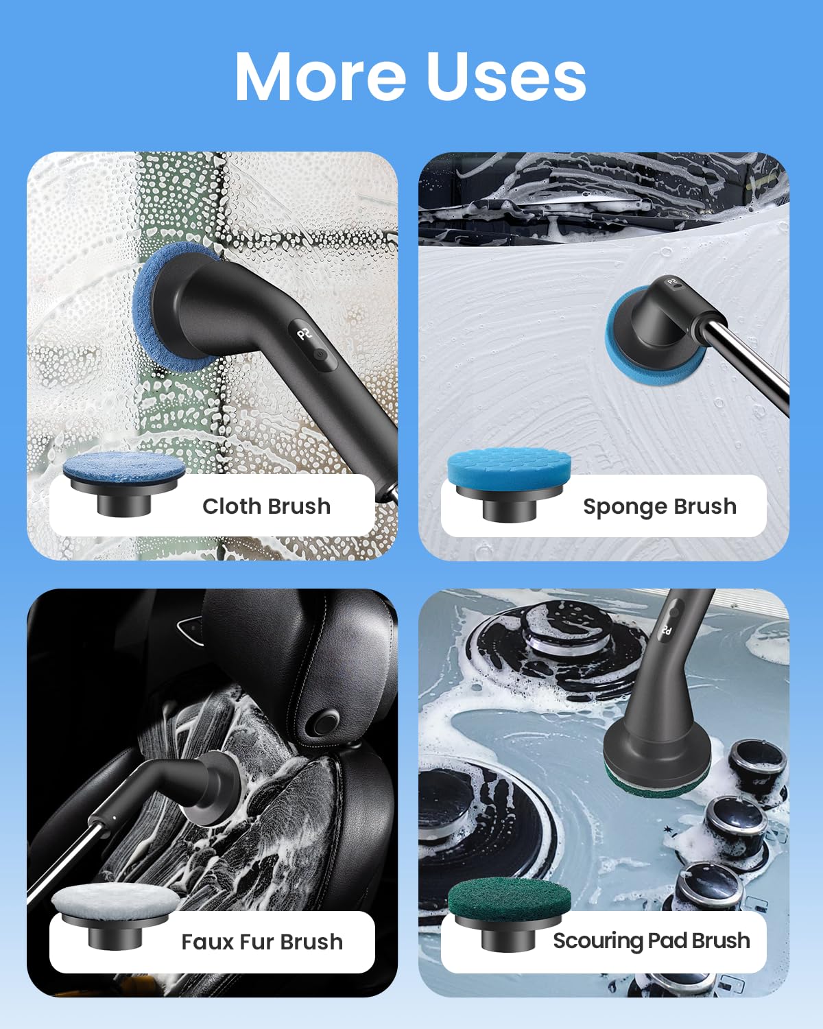 Leebein Electric Spin Scrubber, Full Body IPX7 Waterproof Electric Cleaning Brush, Cordless Bathroom Scrubber with 7 Brush Heads, Extendable Long Handle and 2 Speeds Scrubber for Bathtub Floor