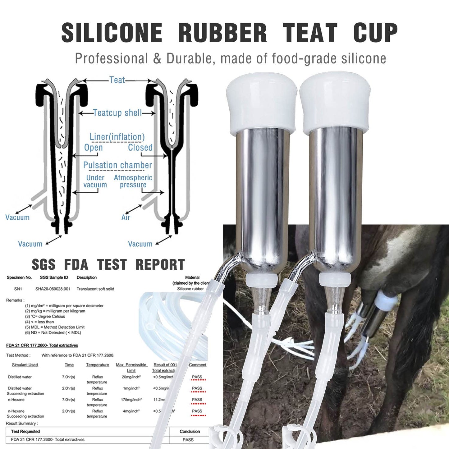 Hantop Milking Machine Accessory Double Head Teat Cup, Standard Size (φ25mm, for Cow)
