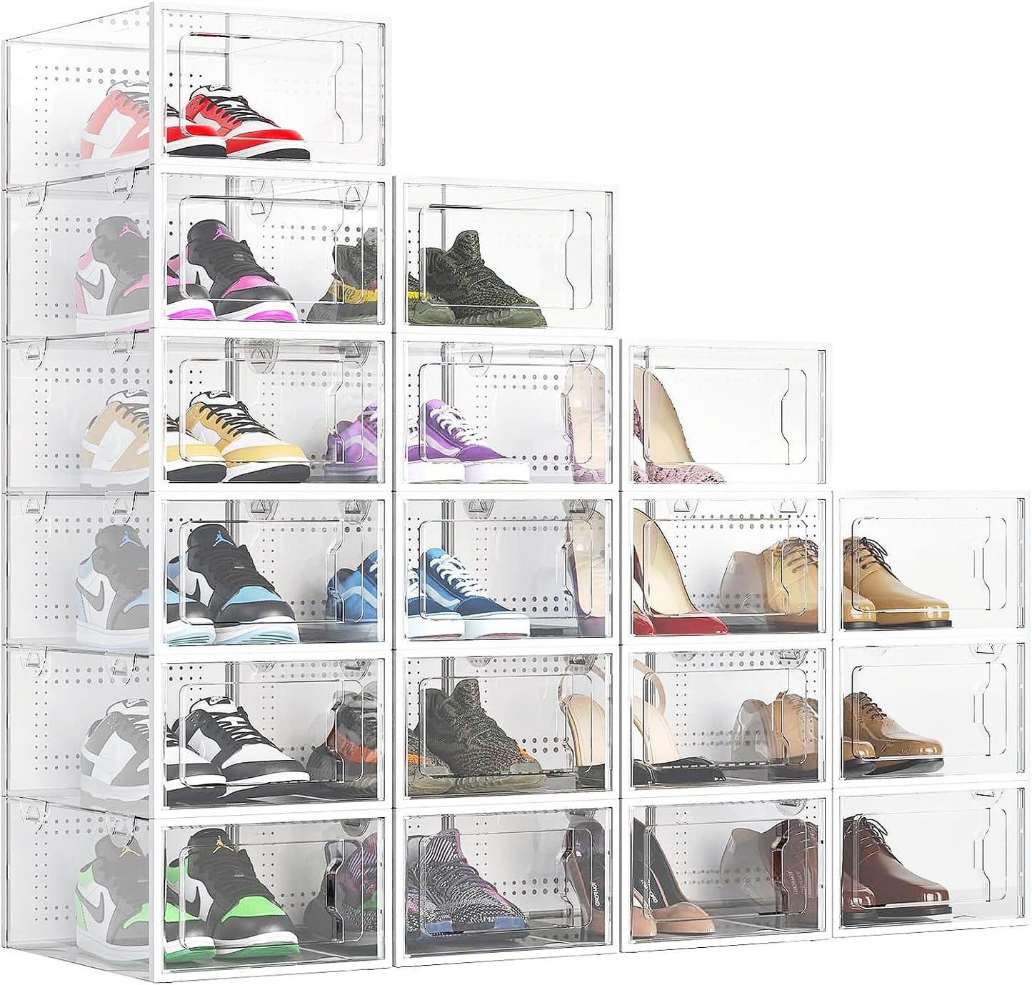 Elechomes Clear Shoe Boxes Stackable, Premium Shoe Storage Organizers for Closet Space Saving Foldable Shoe Rack Containers, Sneaker Display Case Holder Shoe Bin for Entryway Drawers (18 Pack)