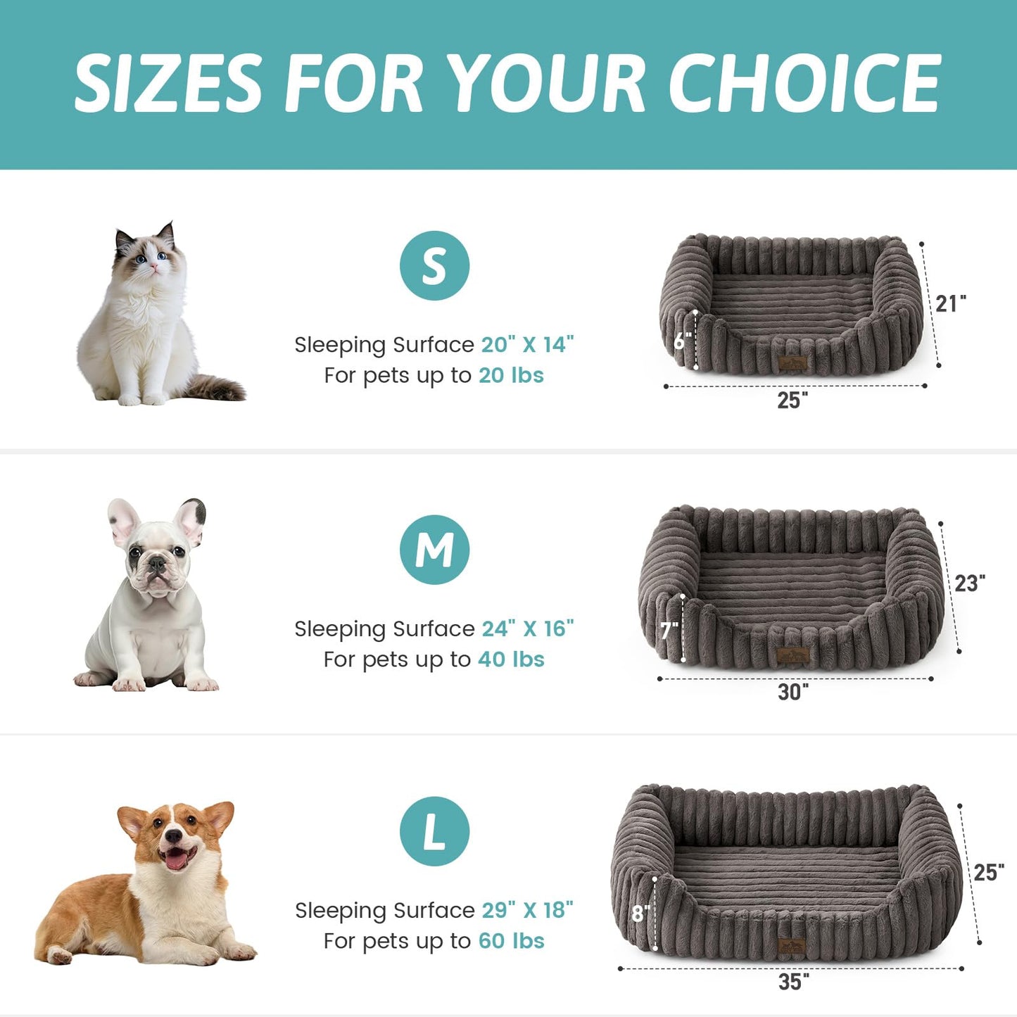 COZY KISS Orthopedic Dog Bed for Small Dogs & Medium Dogs - Washable Rectangle Pet Bed with Anti-Slip Bottom, Soft Calming Cat & Puppy Bed for Indoor Pets (30"x23"x7", Grey)