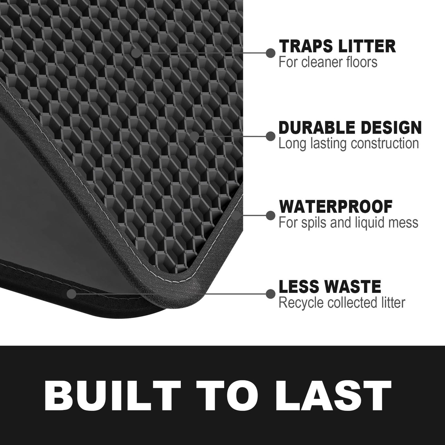 ZuHucpts Large Cat Litter Mat Trapper -90 x 61 cm1 Pack Honeycomb Double Layer Litter Mat -Traps Messes, Easy Clean and Durable, Non Toxic Trapper Rug Suitable for Litter Tray (Black)