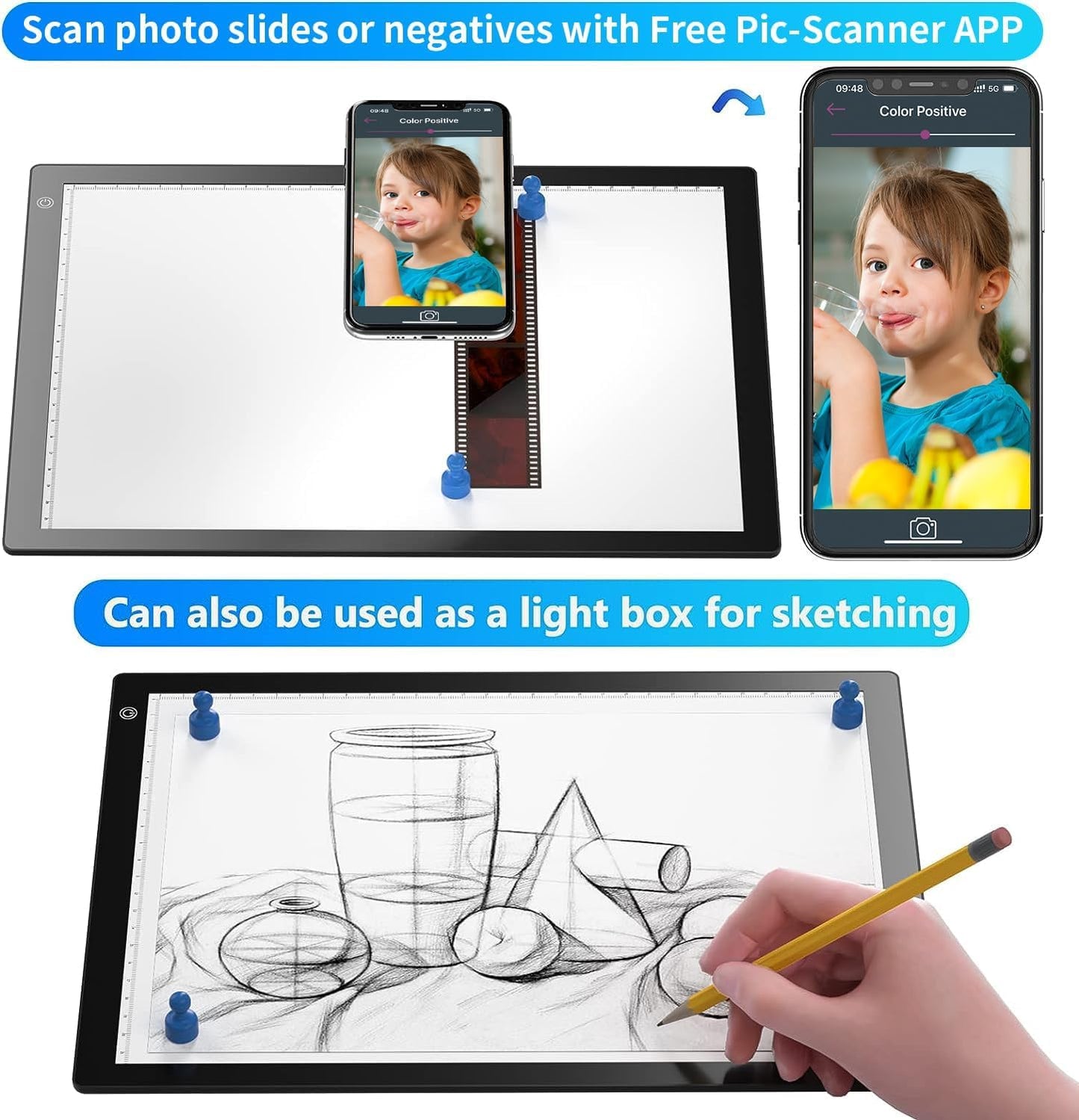 Eyesen Slide Viewer Light Box for Negative Films & Slides, A4 Light Board Scanner for Viewing & Scanning Photos Slide and Film Negative