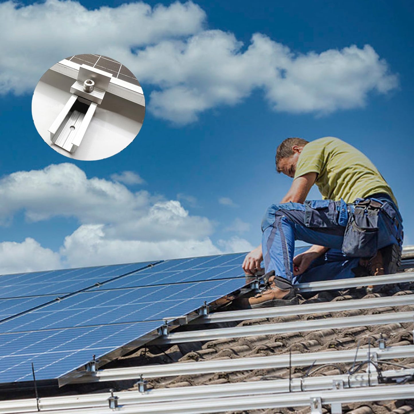 Solar Panel Bracket Kit, 12 Pcs Aluminium Mounting Rail 120mm, Solar Panel Mount 30mm/35mm, Z-Bracket Set, Center Clamps, Solar Mounting Rail Connector for Metal Roof, Tin Roof, Flat Roof, Sheet Roof