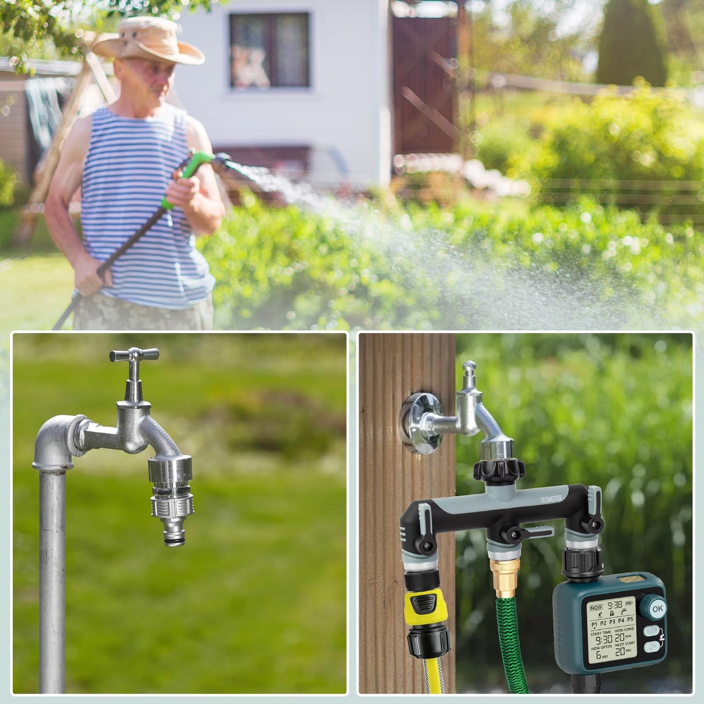 Tesmotor 3-Way Tap Splitter, 3/4 Inch 3 Way Hose Tap Splitter with 3 Individual Valves for Garden Kitchen Faucet
