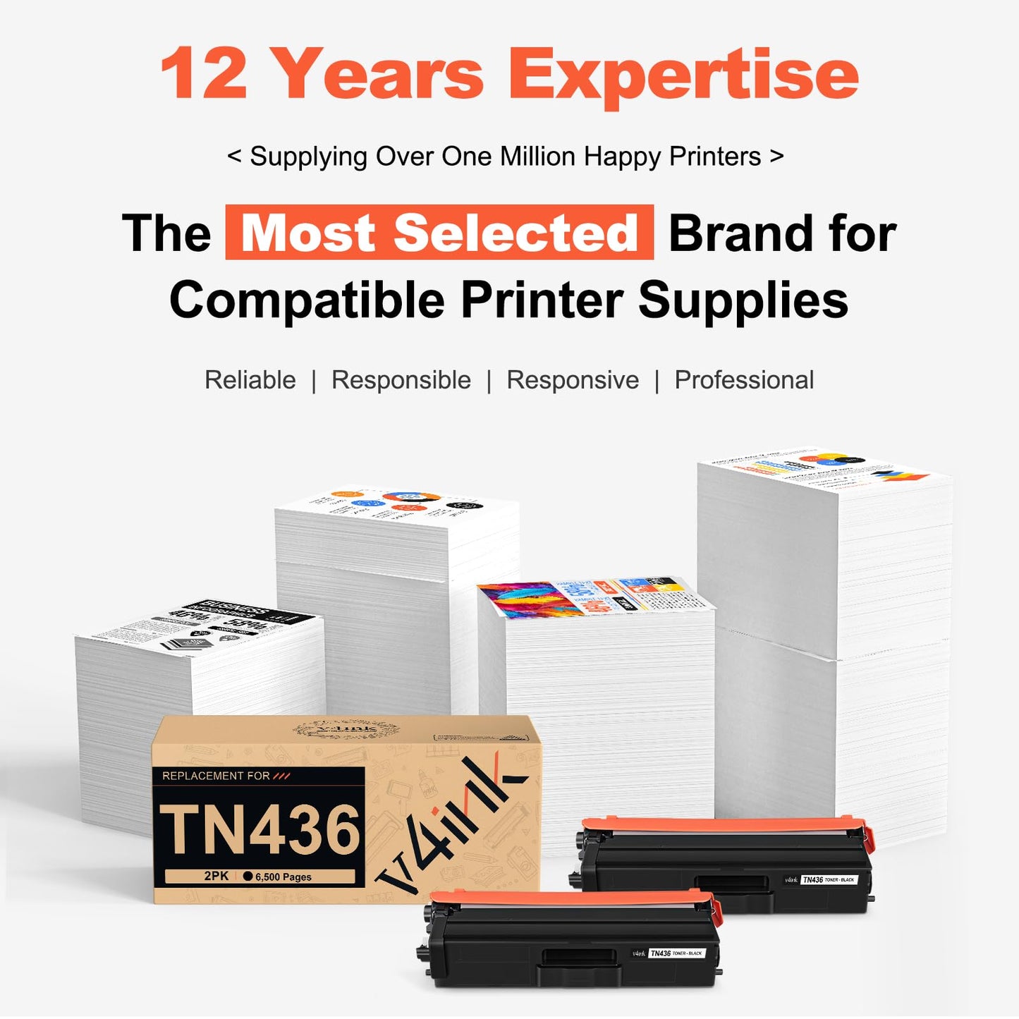 v4ink Compatible TN436 Black Toner Cartridge for Brother TN436BK TN436 TN-436 Works with Brother HL-L8360CDW HL-L9310CDW HL-L8260CDW MFC-L9570CDW MFC-L8610CDW MFC-L8900CDW HL-L8360CDWT (2-Pack)