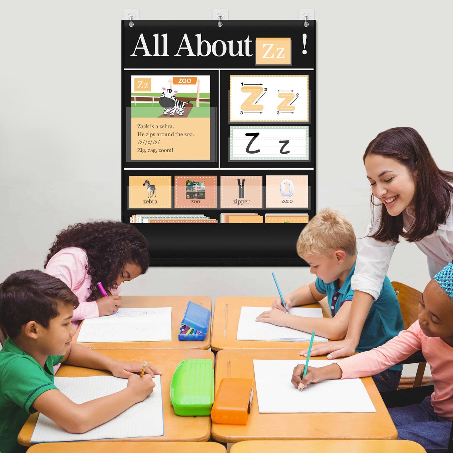 Boczif All About Alphabet Pocket Chart with ABC Flash Cards, Letter of The Day/Week Activity Wall-Provides Student Daily Practice in Learning The Alphabet, Chants, Word for Classroom Preschool