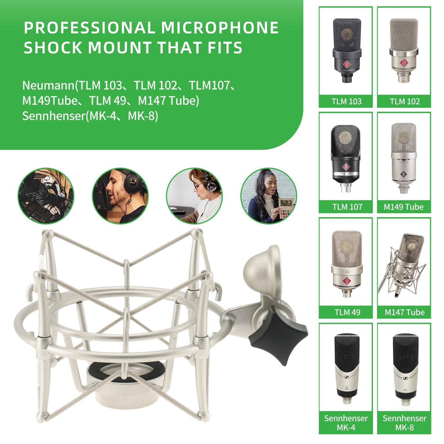 ZibugZag Microphone Shock Mount – Compatible with Neumann TLM 103, TLM 102, M147, M149 & More, Anti-Vibration Isolation for Studio & Broadcast