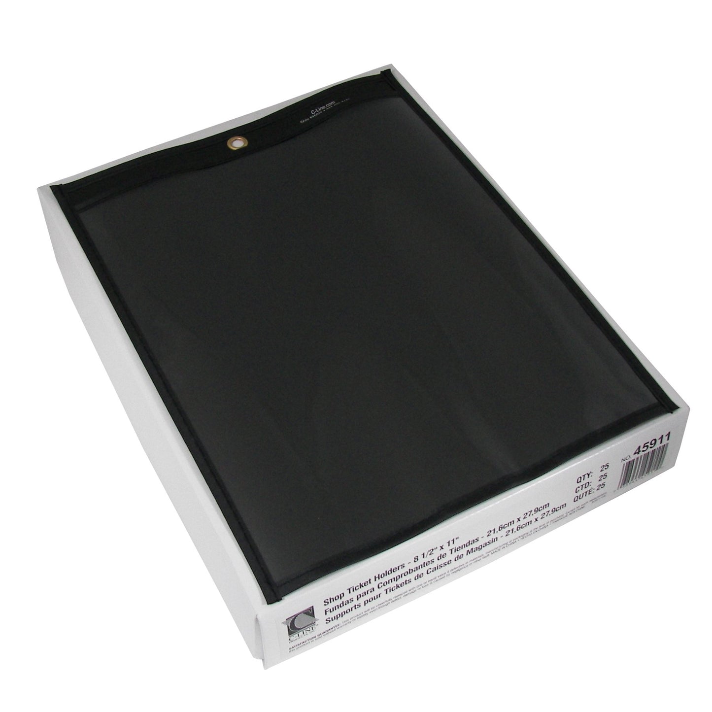 C-Line Clear Front Shop Ticket Holder with Black Pressboard Back, 8-1/2 x 11 Inches, 25 per Box (45911)