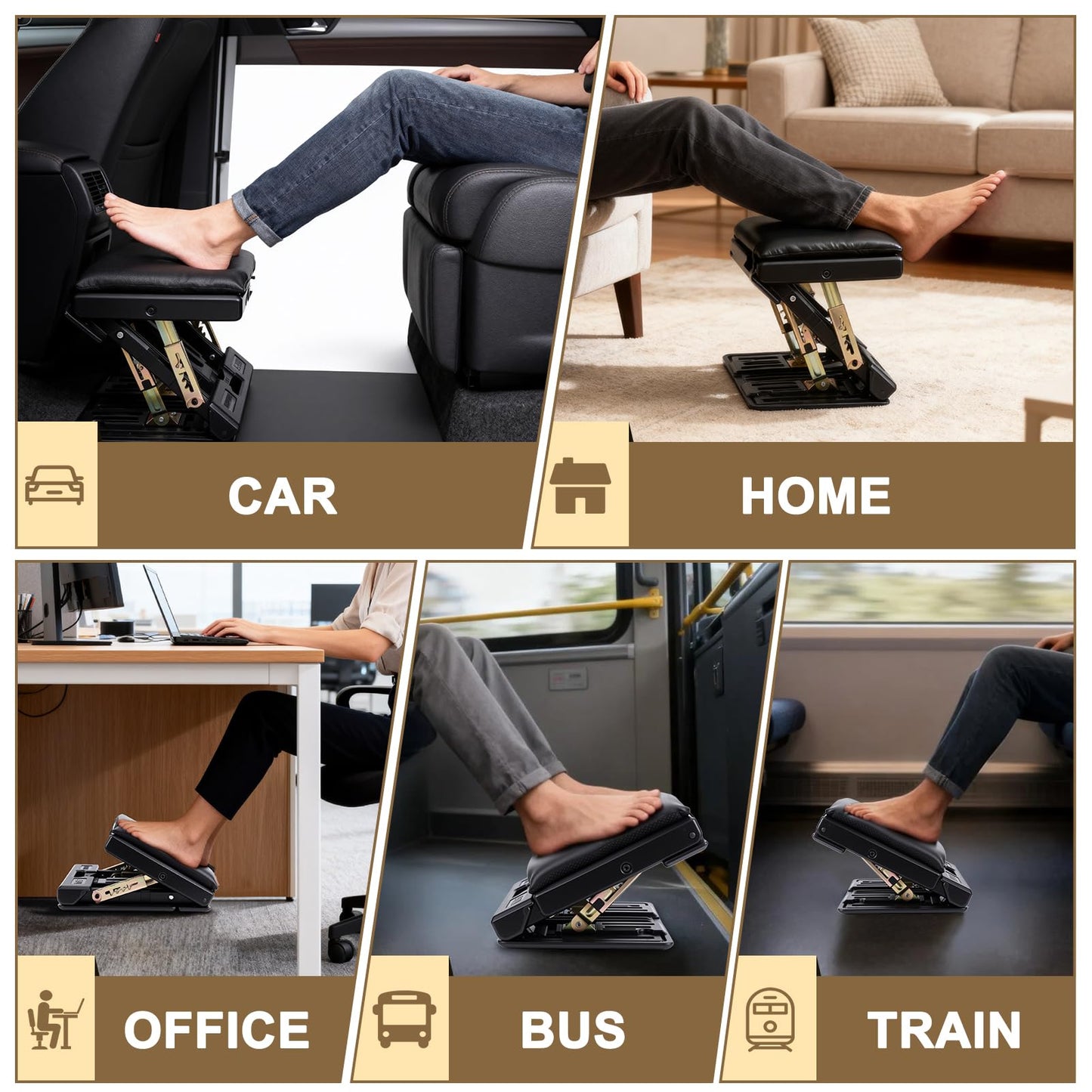 WODHMIEY Adjustable Foot Rest Stool, 4-Level Height, Ergonomic Foldable Footrest with Non Slip Surface & Removable Cushion for Office Home Travel
