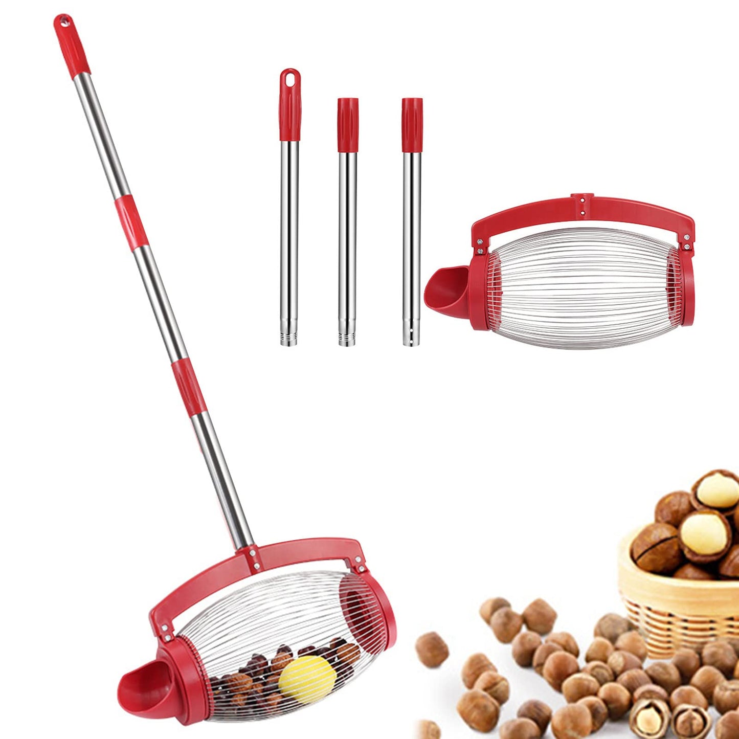 Nut Gatherer, 58 Rolling Nut Harvester Ball Picker, Adjustable Handle Large Acorn Picker, Lightweight Outdoor Manual Tools, Picks Up Walnuts, Pecans, , Fruits, Darts (Side