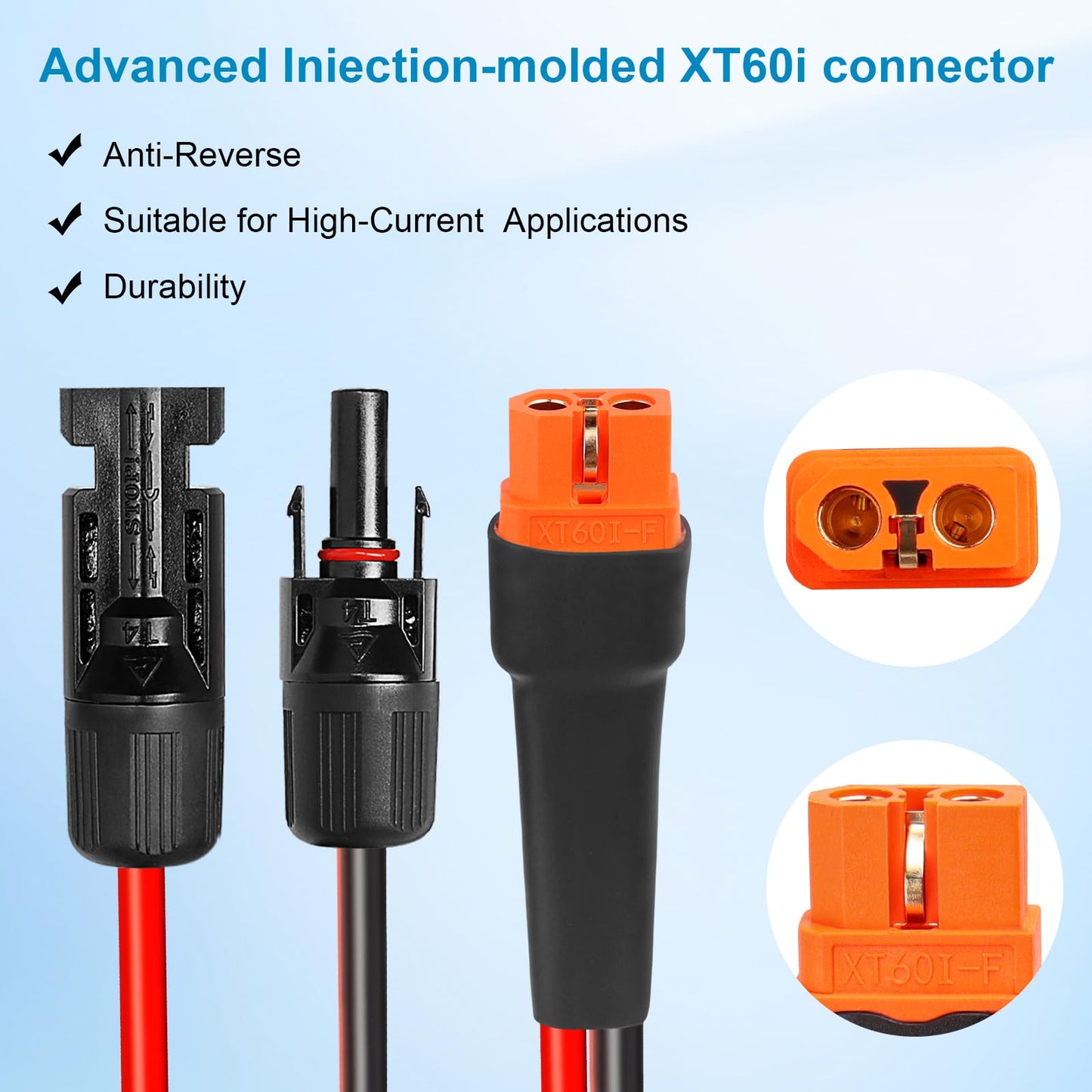 10AWG 50FT Solar to XT60i Extension Cable 3 6 10 35 50 75 100FT Heavy Duty Adapter Cable Connector XT60i Wire for Portable Power Station, Solar Panel, RV, Battery