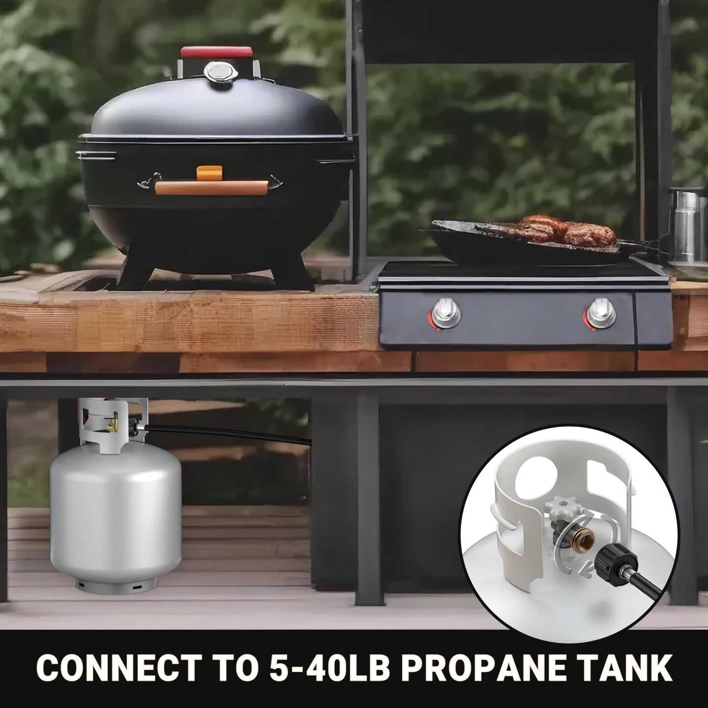 Onlyfire 12-Foot BBQ Propane Adapter Hose Assembly, Connects Appliance to Refillable Propane Cylinder