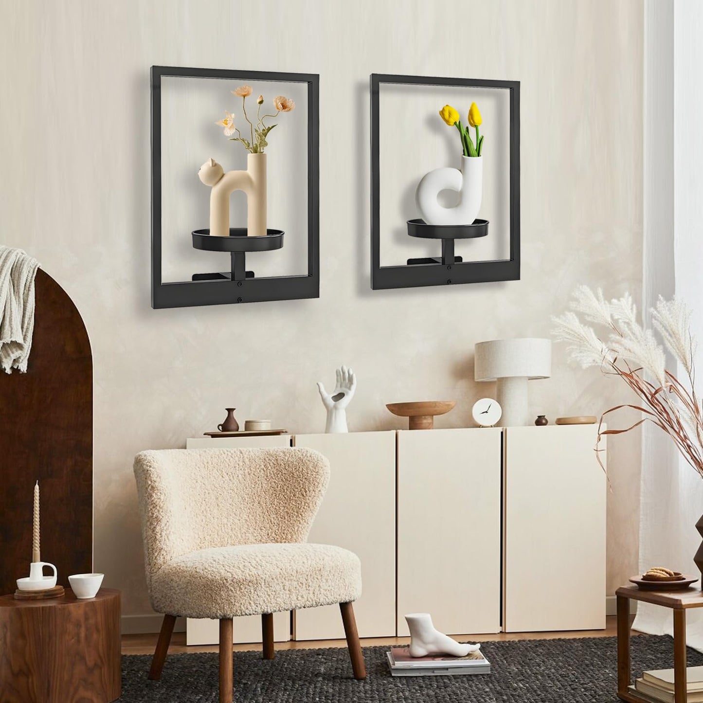 BIRGILT Picture Frame Wall Plant Holder - Window Plant Shelf - Modern Style Plant Stand Indoor, Plant Shelves Indoor - Metal Plant Shelf Wall Decor - 2 Pack, Black (Pot & Plant Not Included)