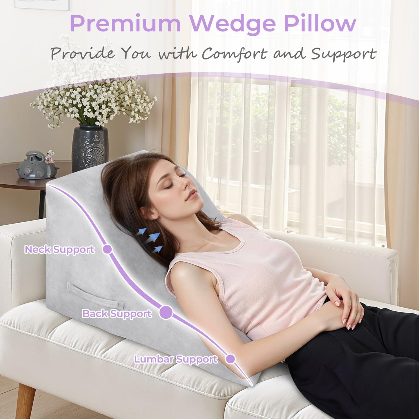 Babenest Wedge Pillow for Adults, Washable Cover High-Density Foam Triangle Orthopedic Pillows for Leg Elevation, After Surgery, Acid Reflux, Back Support for Sitting Up in Bed, Incline Cushion(Grey)