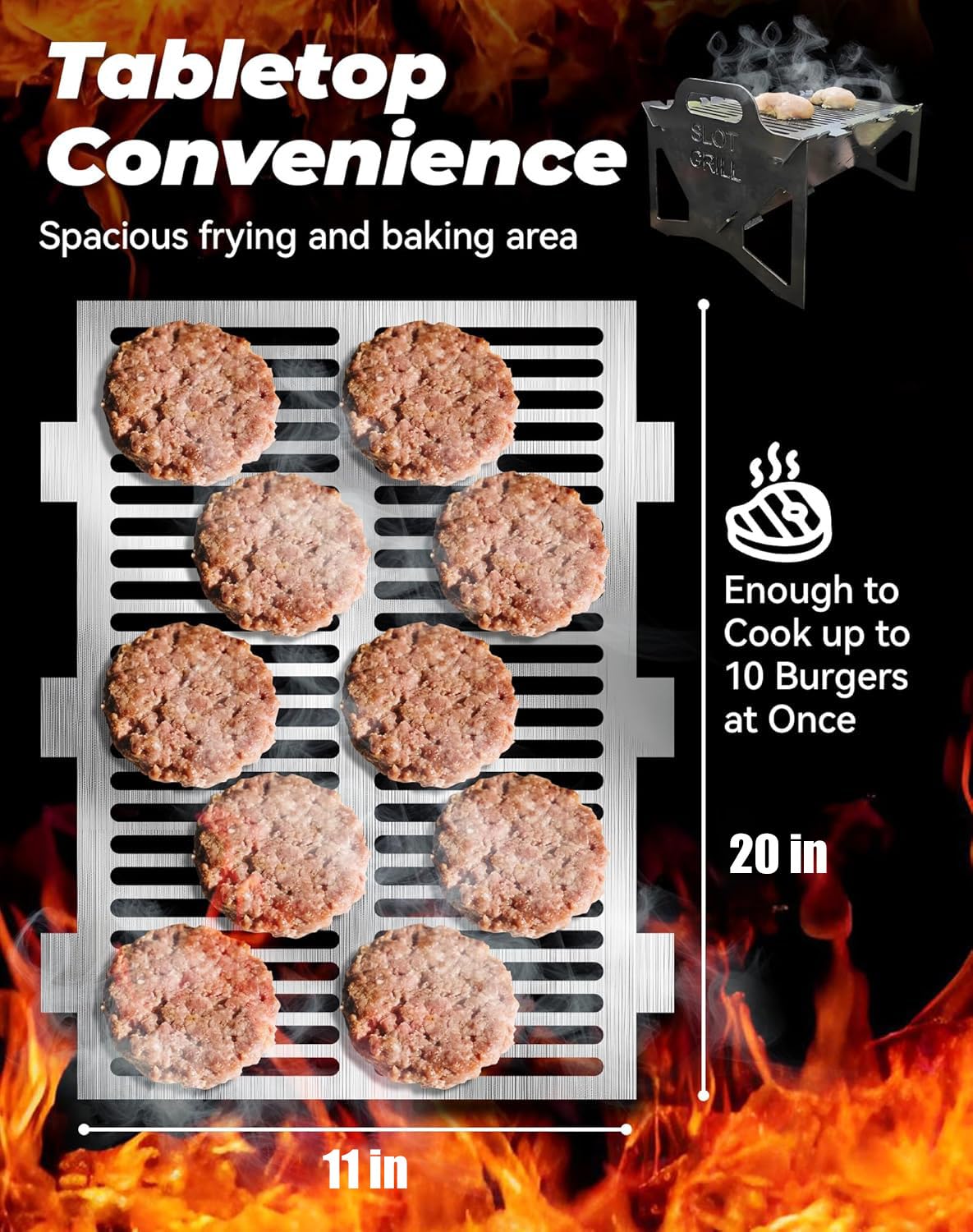 Slot Grill - Collapsible BBQ Grill for Easy Storage Steel, Charcoal Grills Quality Portable Detachable Folding, Camping Campfire Grills, For Patio,Adjustable Tool-Free Assembly (20 * 11 * 11.8in)