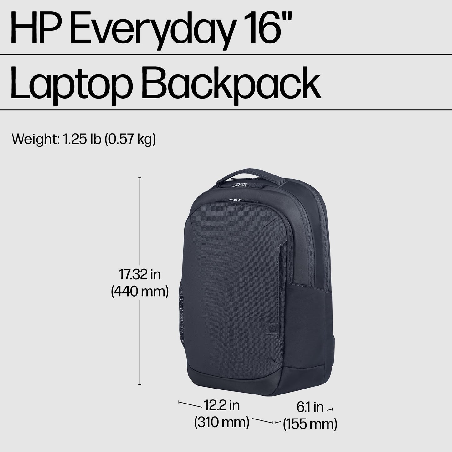 HP Everyday 16-inch Laptop Backpack, Water-Resistant 600D Recycled Plastic, Padded Laptop Compartment, Key Fob, Polyester, A08JXAA (2025)