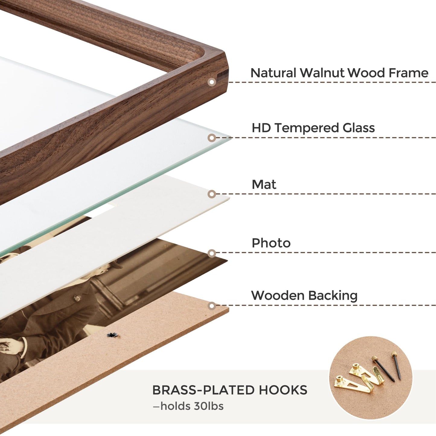 Heimlove 11x14 Picture Frames Natural Walnut,Original Wood Hand Make Crafted Diploma Frame with 8x10 Mat,Graduation Display,Family,Gallery Wall, Home Décor,Certificate Wall Mounted