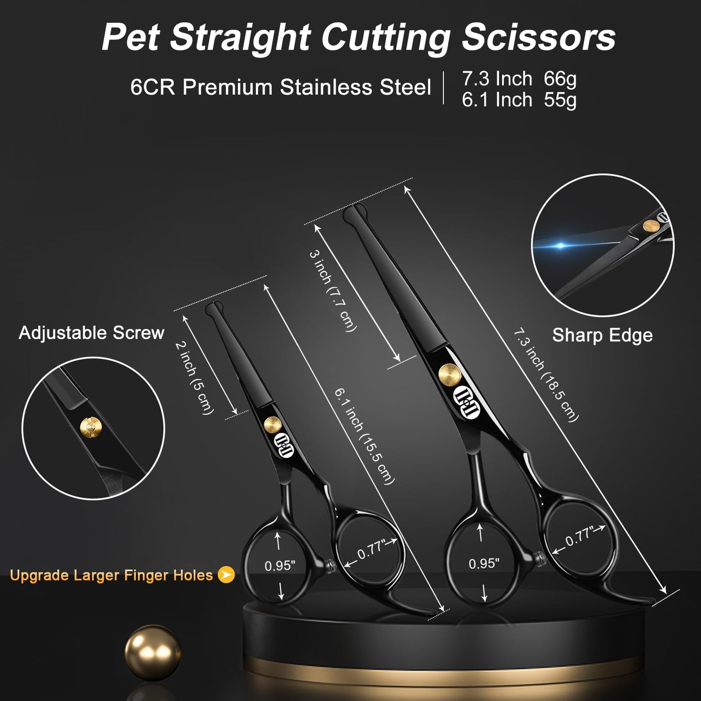 CIICII Dog Grooming Scissors Kit, 10-in-1 Professional Pet Grooming Scissors Set with Safety Round Tip (Dogs/Cat Hair Cutting Trimming Thinning Shears with Curved Scissors) for DIY Home Salon (Black)