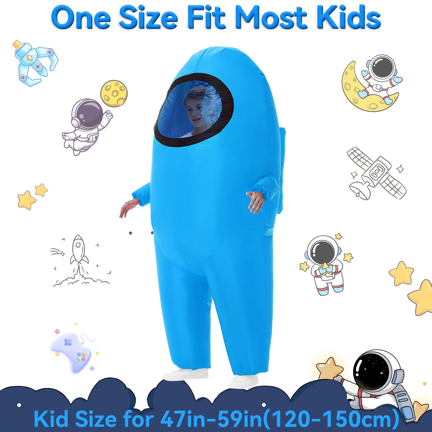 Inflatable Costume for Kids,Halloween Costumes Funny Blow Up Space Suit Costumes,Cosplay Game Fans (Blue)
