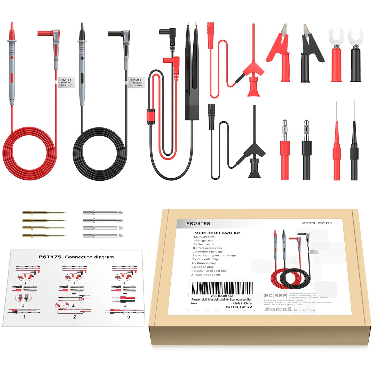 Proster Multi Test Leads Kit 21 in-1 Electrical Multimeter Test Lead with Alligator Clips Test Probe Spring Grabber Banana Plug Volt Meter Leads for Voltage Circuit Tester