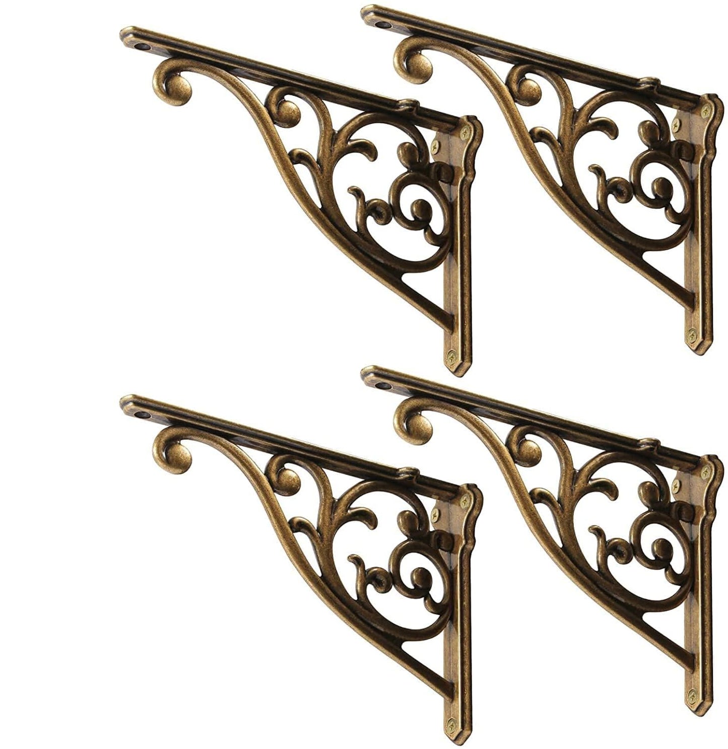 Khtumeware Shelf Brackets 6 Inch 4 Pack Heavy Duty Antique Brass Wall Bracket Victorian Kitchen Decorative Rack Shelves, Shelf Bracket Available in 8 finishes. (4, Antique Brass)