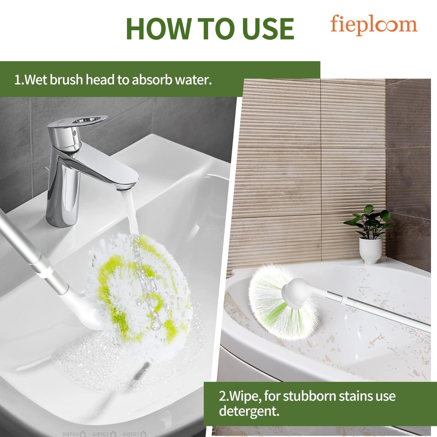 Fieploom Tub Tile Scrubber Brush with 28" Extendable Pole, 2 Pcs Non-Scratch Soft Tub Brush Mop, Bathroom Brush with Long Handle for Bathtub Shower Sink Basin Tile Wall