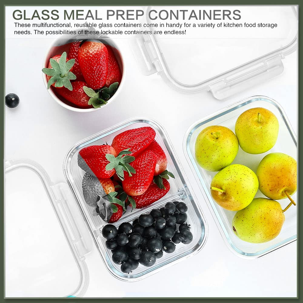 KOMUEE 10 Packs 30 oz Glass Meal Prep Containers,Glass Food Storage Containers with Lids,Airtight Glass Lunch Bento Boxes,BPA Free,Microwave, Oven, Freezer and