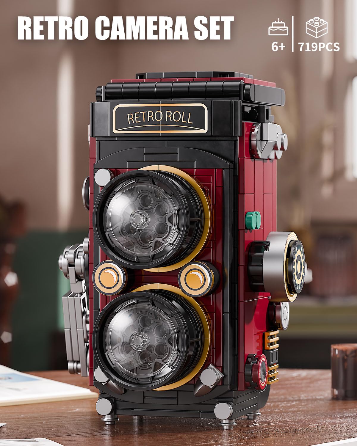 TYCOLE Retro Camera Building Blocks Sets with Lights, DIY Building Toys with Twin-Lens Reflex Design, Creative Collectible Model for Home Decor, Birthday Gift for Adults & Boys Age 8-12(719Pcs)