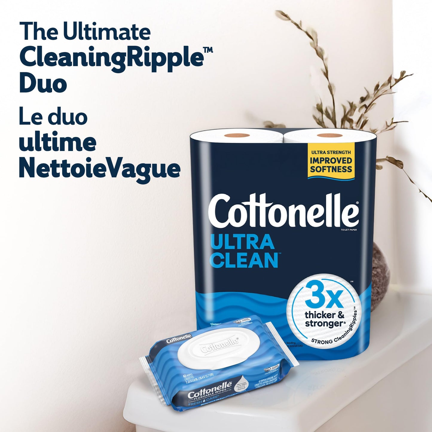 Cottonelle Toilet Paper, 36 Mega Rolls = 144 Regular Rolls (2 Packs of 18), Ultra Clean, Strong Bathroom Tissue, 284 Sheets per Roll, Packaging May Vary