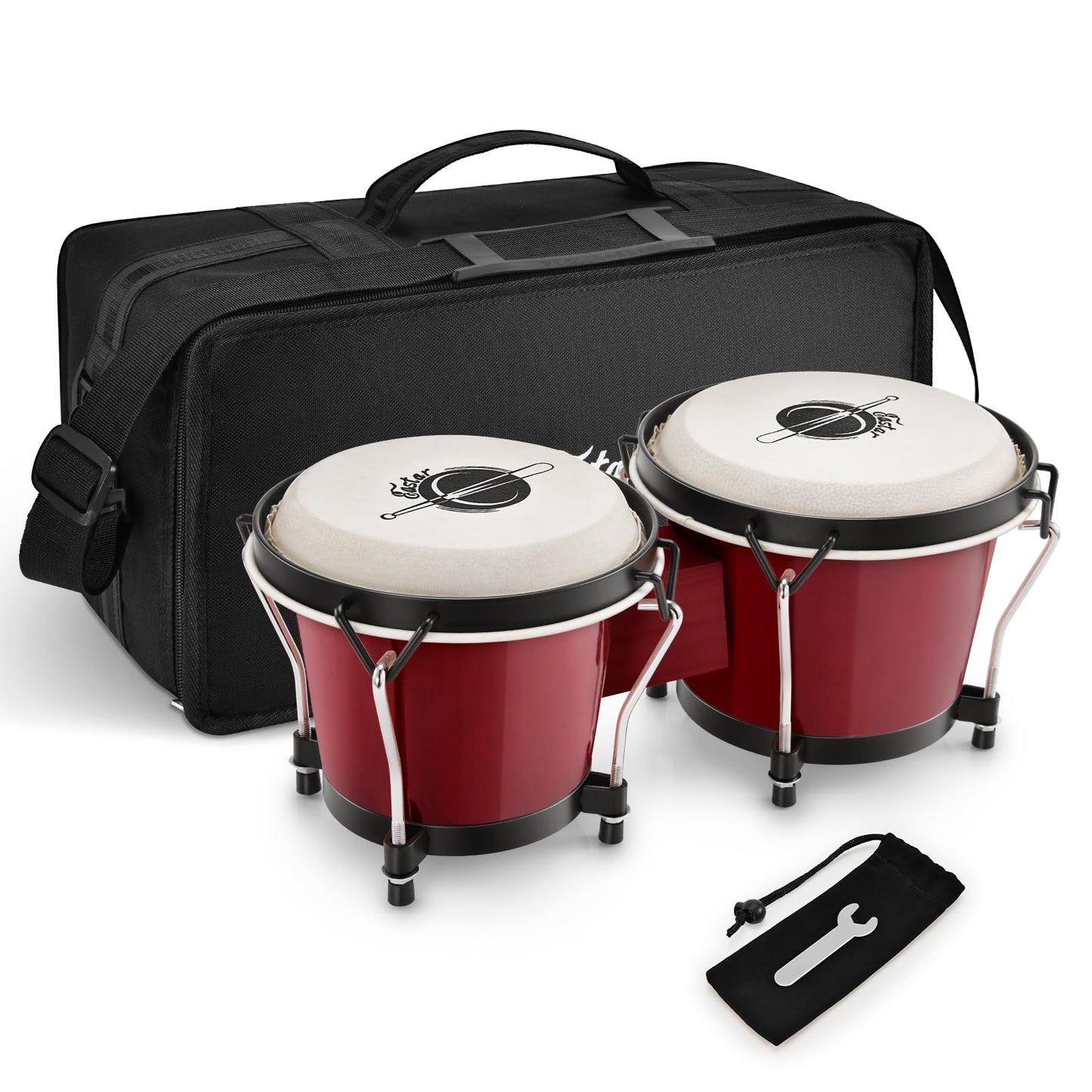 Eastar Bongo Drums 6” and 7” Congas Drums for Kids Adults Beginners Professional Wood Percussion Instrument with Bag and Tuning Wrench, Red