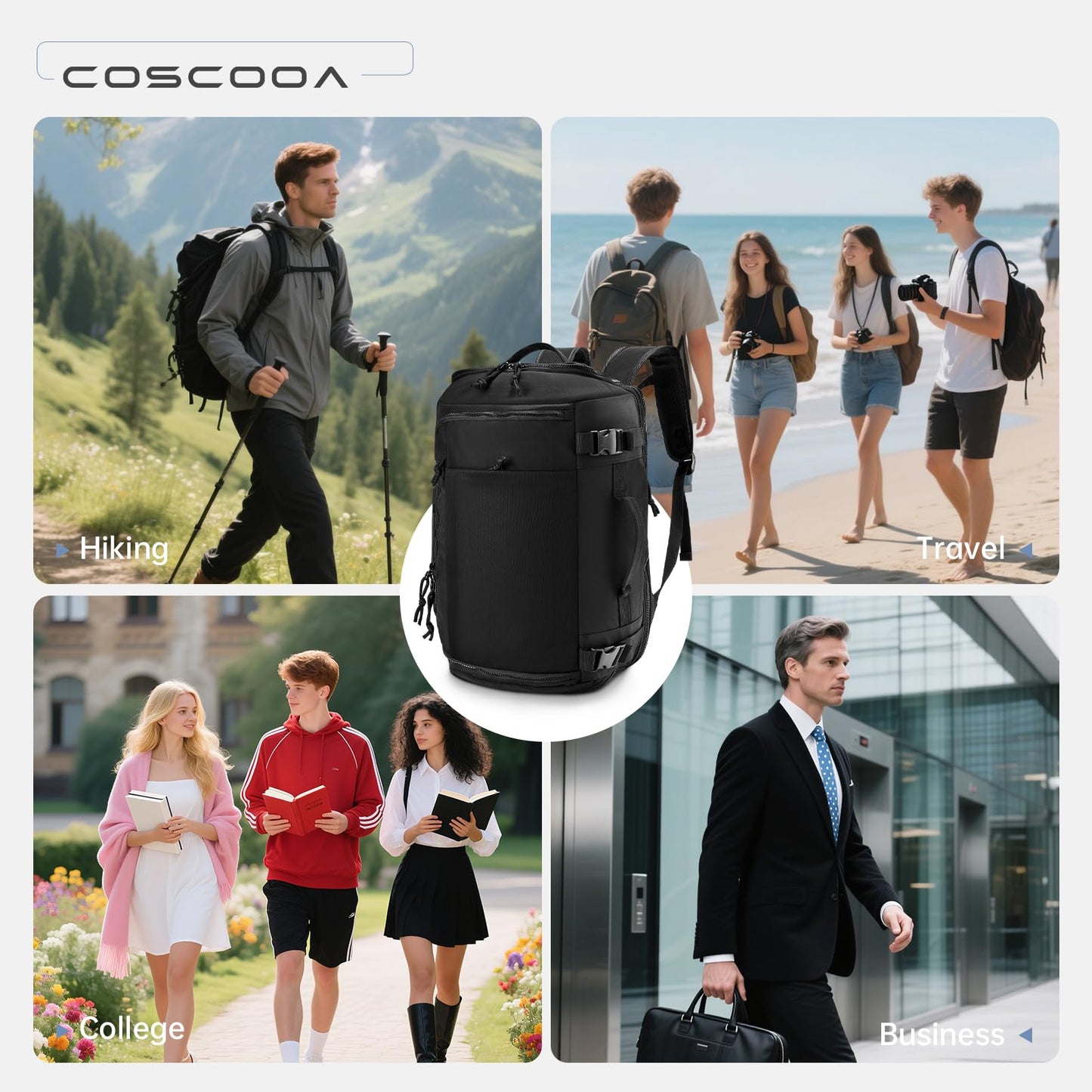 COSCOOA 6x13x17 inch Personal Item Bag for Budget Flight in Canada,15x33x43 cm Travel Bag,Expandable Carry On Travel Backpack,Underseat Travel Duffel Bag
