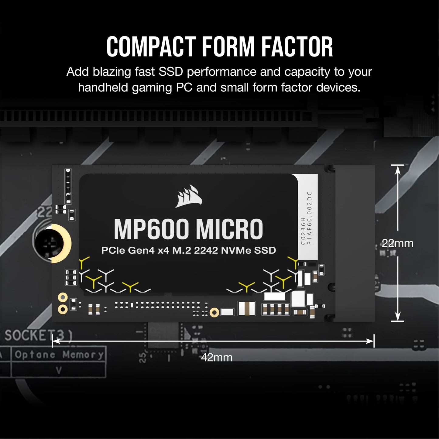 Corsair MP600 Micro 1TB M.2 NVMe PCIe x4 Gen4 SSD – M.2 2242 – Up to 7,000MB/sec Sequential Read – High-Density 3D TLC NAND – Compatible with Lenovo Legion Go and Thin PCIe 4.0 Laptops – Black