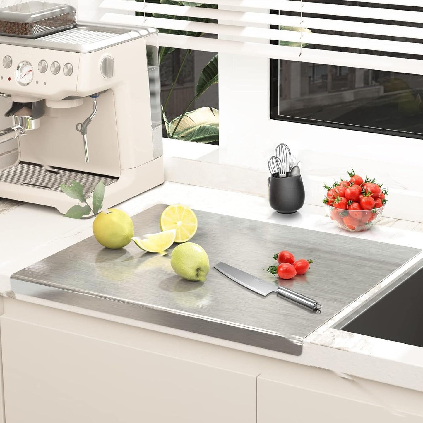 Stainless Steel Cutting Boards for Kitchen, 304 Stainless Chopping Board, Non-Slip Metal Cutting Board for Meat, Fruits, Vegetables, and Baking Food Grade Double-Sided Cutting Boards (Silver)