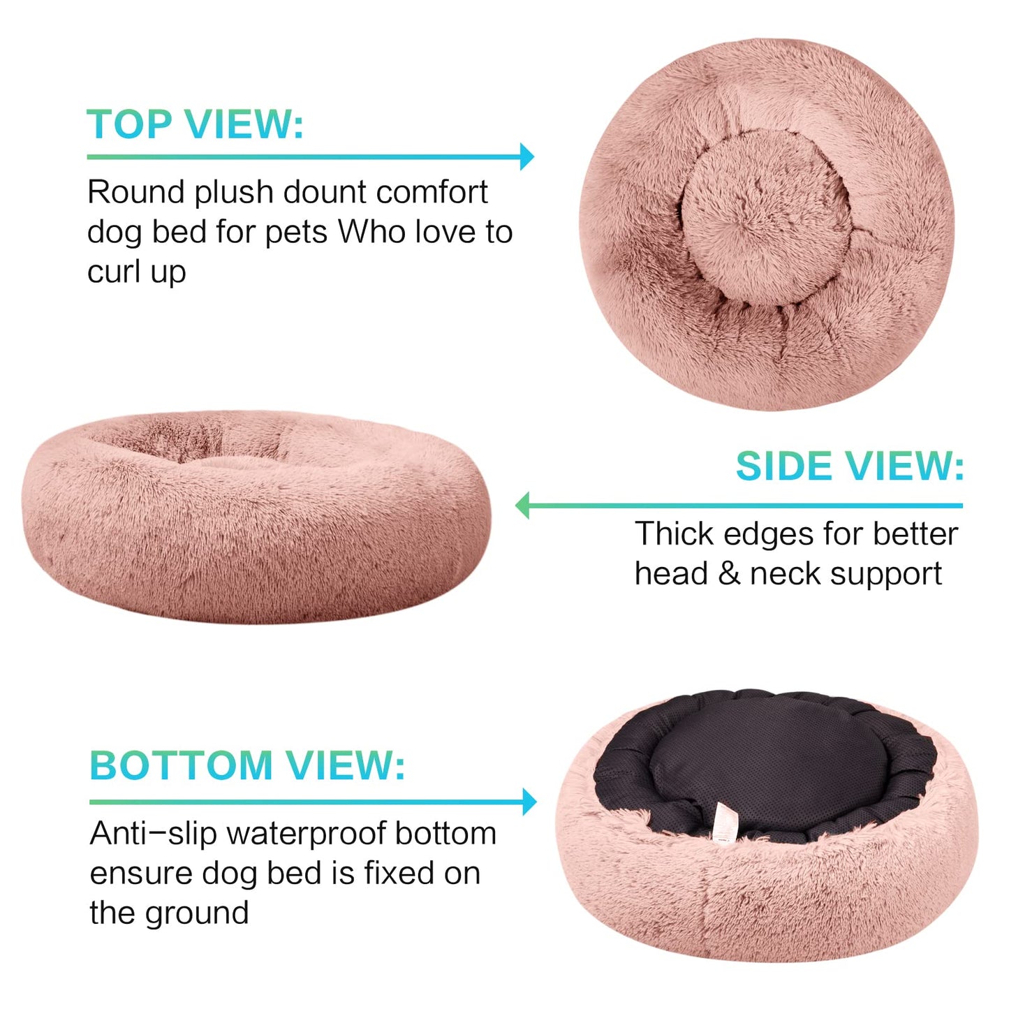 SAVFOX Plush Calming Dog Beds, Donut Dog Bed for Small Dogs, Medium, Large, X-Large & XX-Large, Comfy Cuddler Dog Bed and Cat Bed in Faux Fur, Washable Dog Bed, Multiple Sizes S-XXL