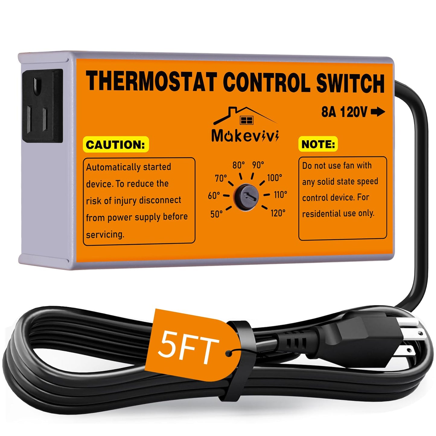 Attic Fan Thermostat-Control, Adjustable Thermostat with Overload Protector, Temperature Controlled Attic Fan, with Socket Easy to Install, Exhaust Fan Temperature Controller for Workshop, Greenhouse