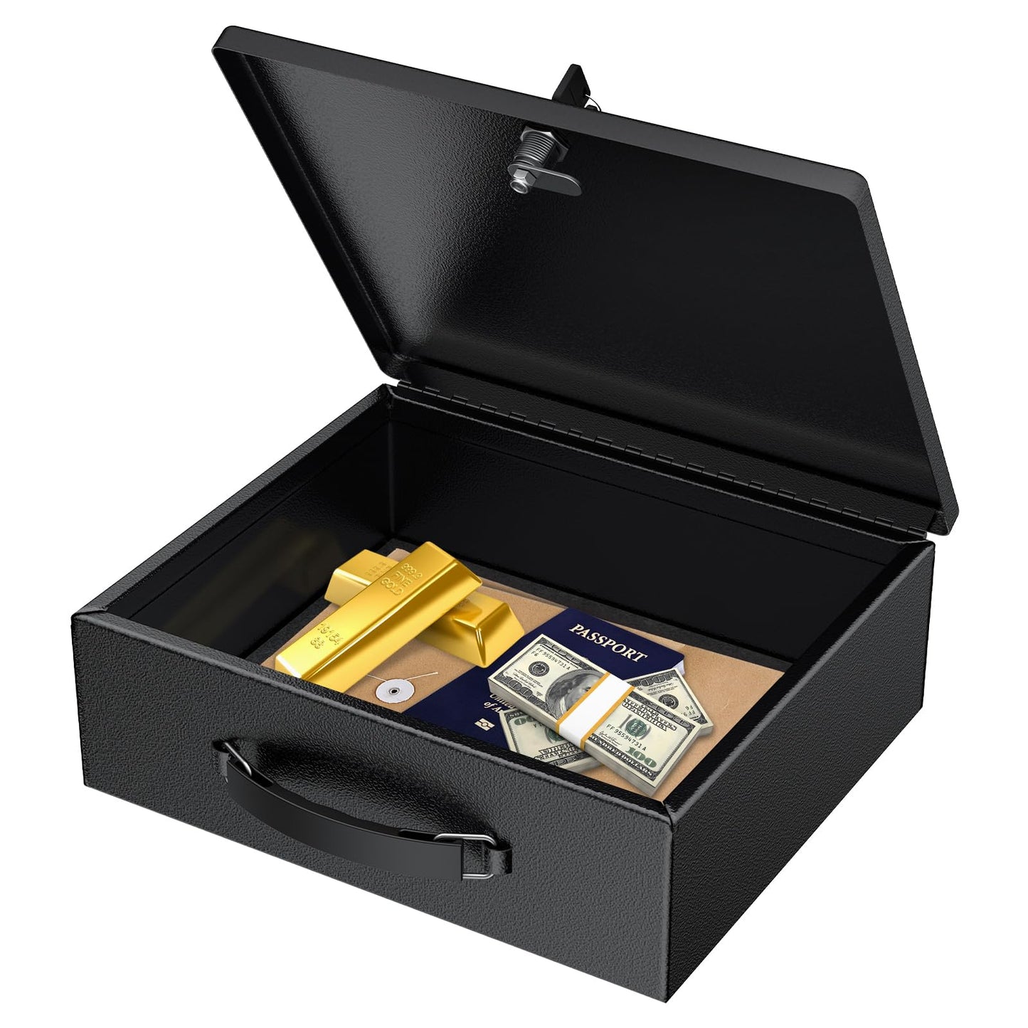 Uniclife Fireproof Document Box with Key Lock and Handle, 33x27x10cm, Large Locking Box for A4 Paper, Waterproof Safe Box for Valuables, Passport and Cash, Portable Security Metal Chest