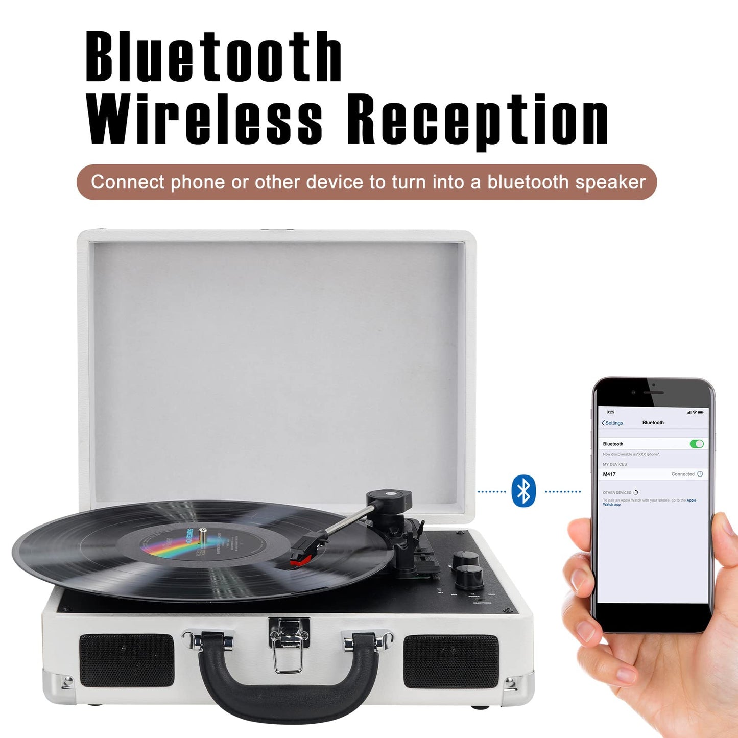 DIGITNOW! Turntable Record Player 3speeds with Built-in Stereo Speakers, Supports USB/RCA Output/Headphone Jack / MP3 / Mobile Phones Music Playback,Suitcase design