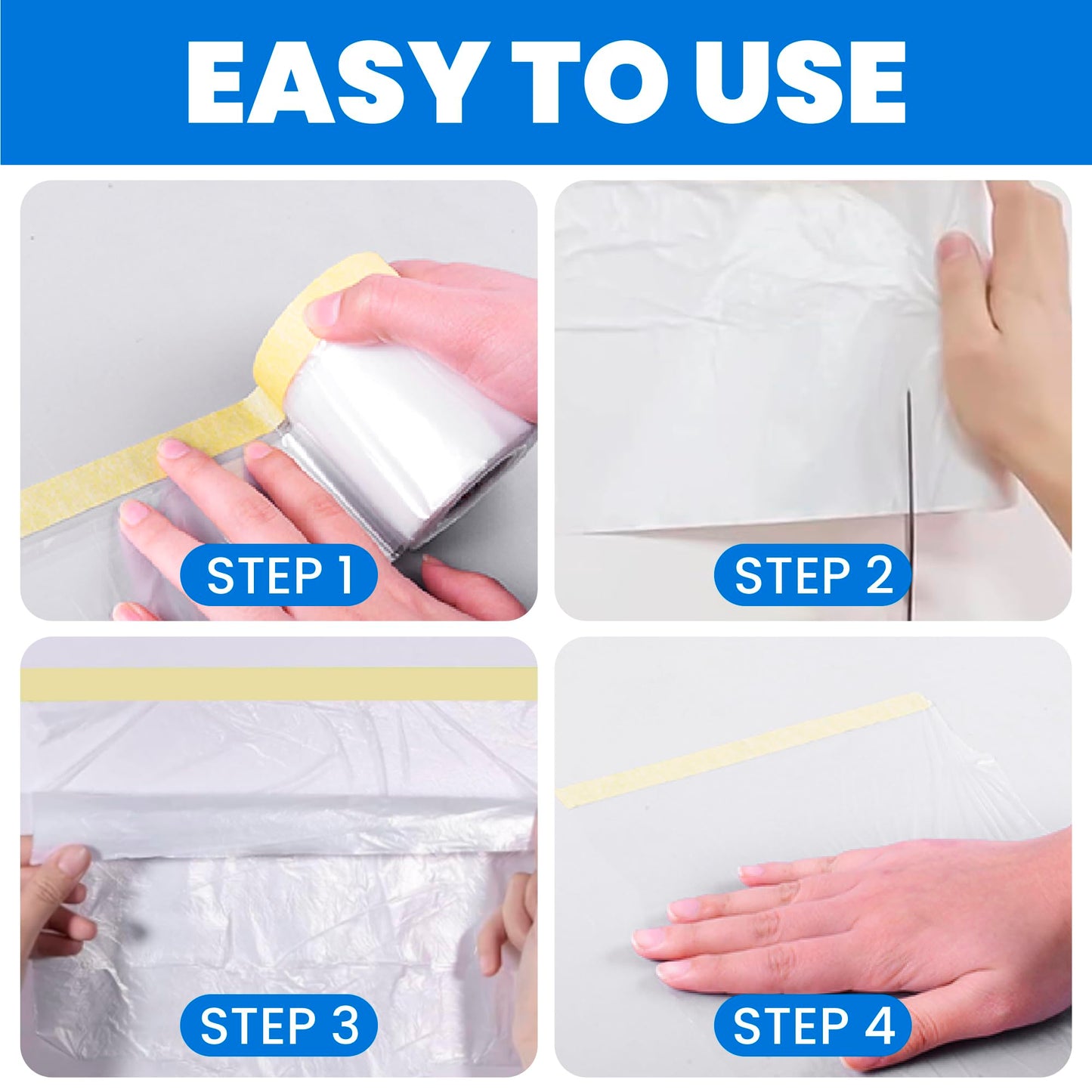 TAPEBEAR Painters Tape and Masking Film 5feet x 90feet(1400mmx 27m), Plastic Cover for Painting, Tape and Drape, Pre-Taped Masking Film for Automotive, Floor, Appliance and Furniture, 3Rolls