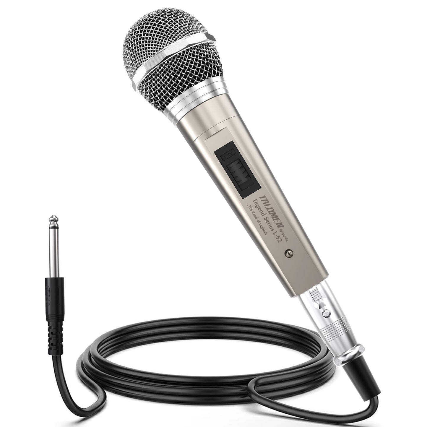 talomen L52 Wired Microphone for Singing, Metal Female, ON/Off Switch, Professional Vocal Dynamic Mic with 6m & 2m XLR Audio Cable, Cardioid Studio Microfono for Podcasting and Recording, Gold