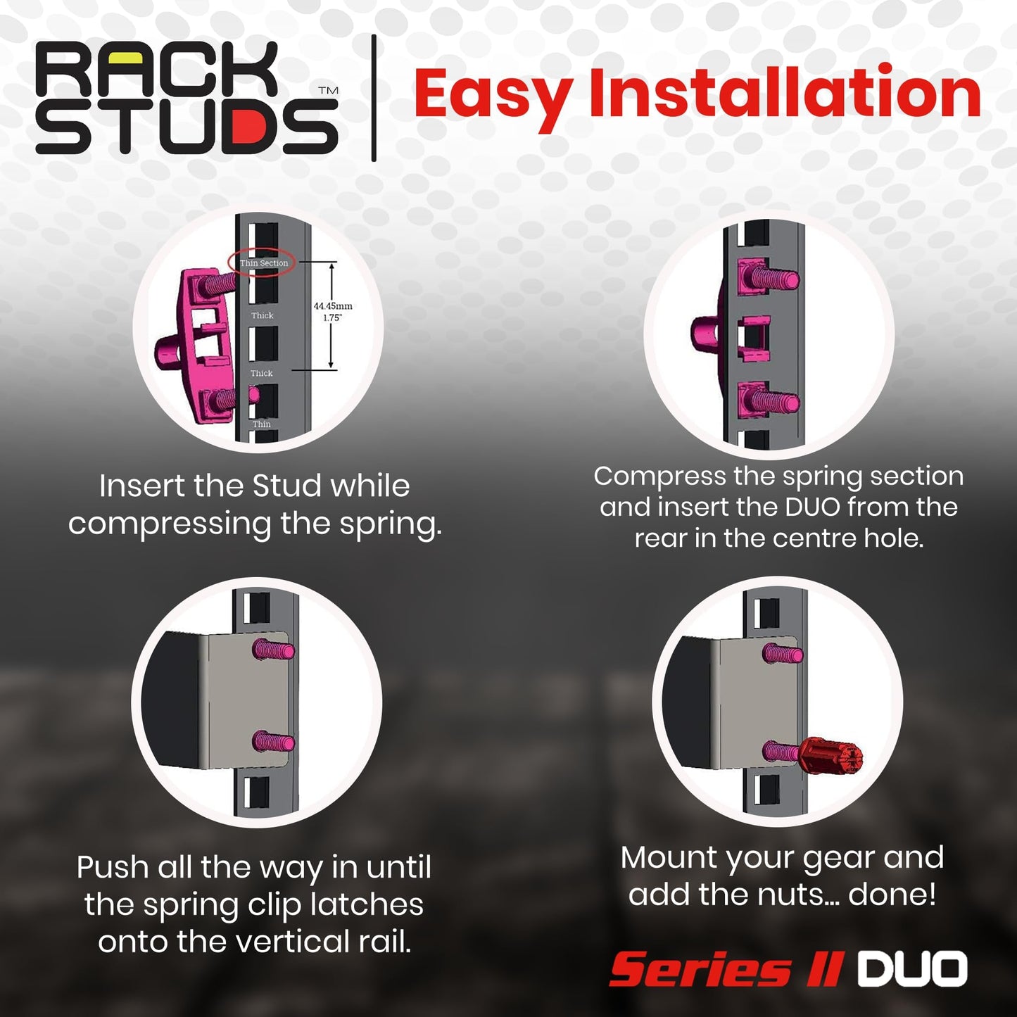 Rackstuds DUO20 1RU Series II Rack Mount Solution - Effortless Alternative to Traditional Rack Screws and Cage Nuts & Server Rack Screws Ideal for Server Hardware Setup - 20-Pack, Universal Version