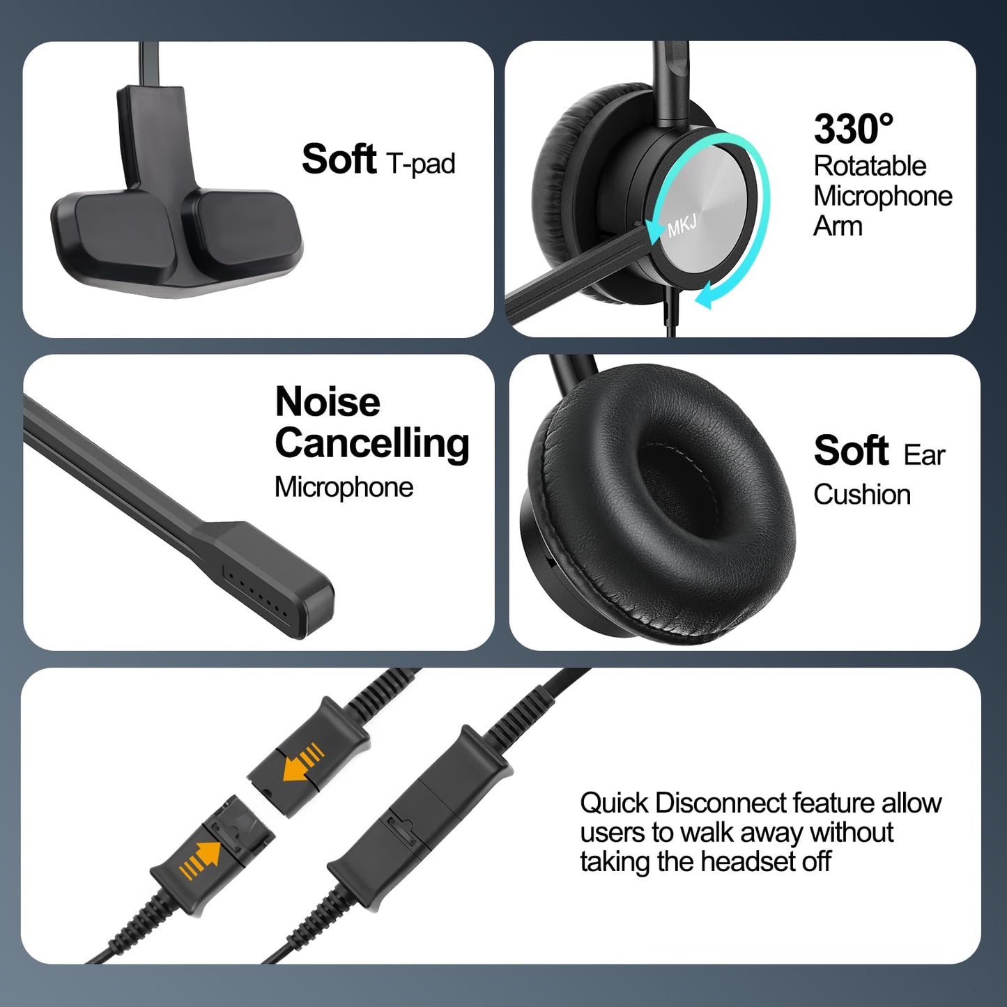 MKJ Phone Headset with Microphone, Noise Cancelling Wired VoIP Headphone for Call Center, Office Headset with RJ9 Jack for Cis co Phone 7841 7861 7942G 7961G 7962G 7971G 7975G 8841 9951 9971