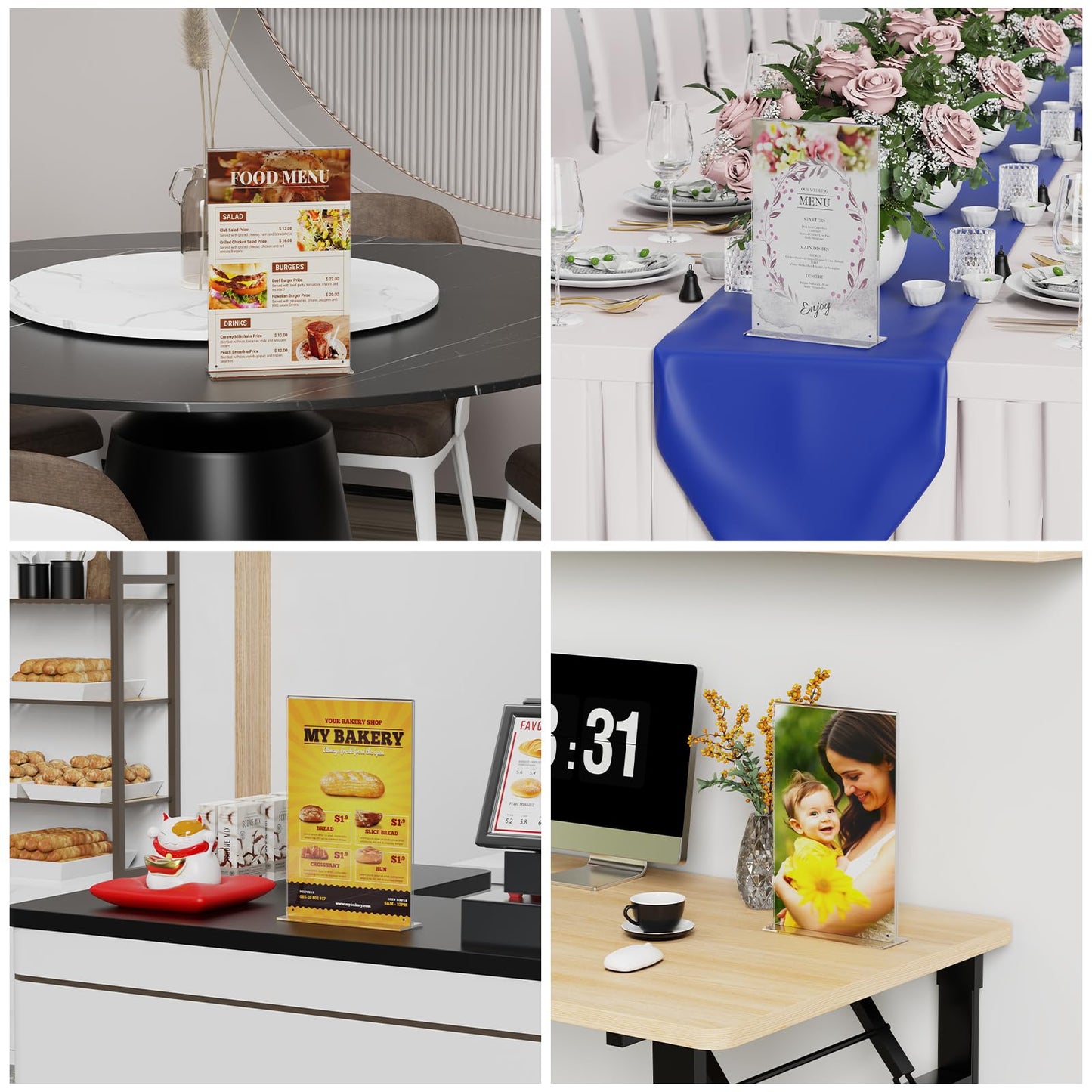 PecMuikee 2 Pack Acrylic Sign Holder11 x 17, Vertical T Shape Plastic Sign Holder -Clear T Shaped Table Menu Display Stand for Restaurant Office Store Home