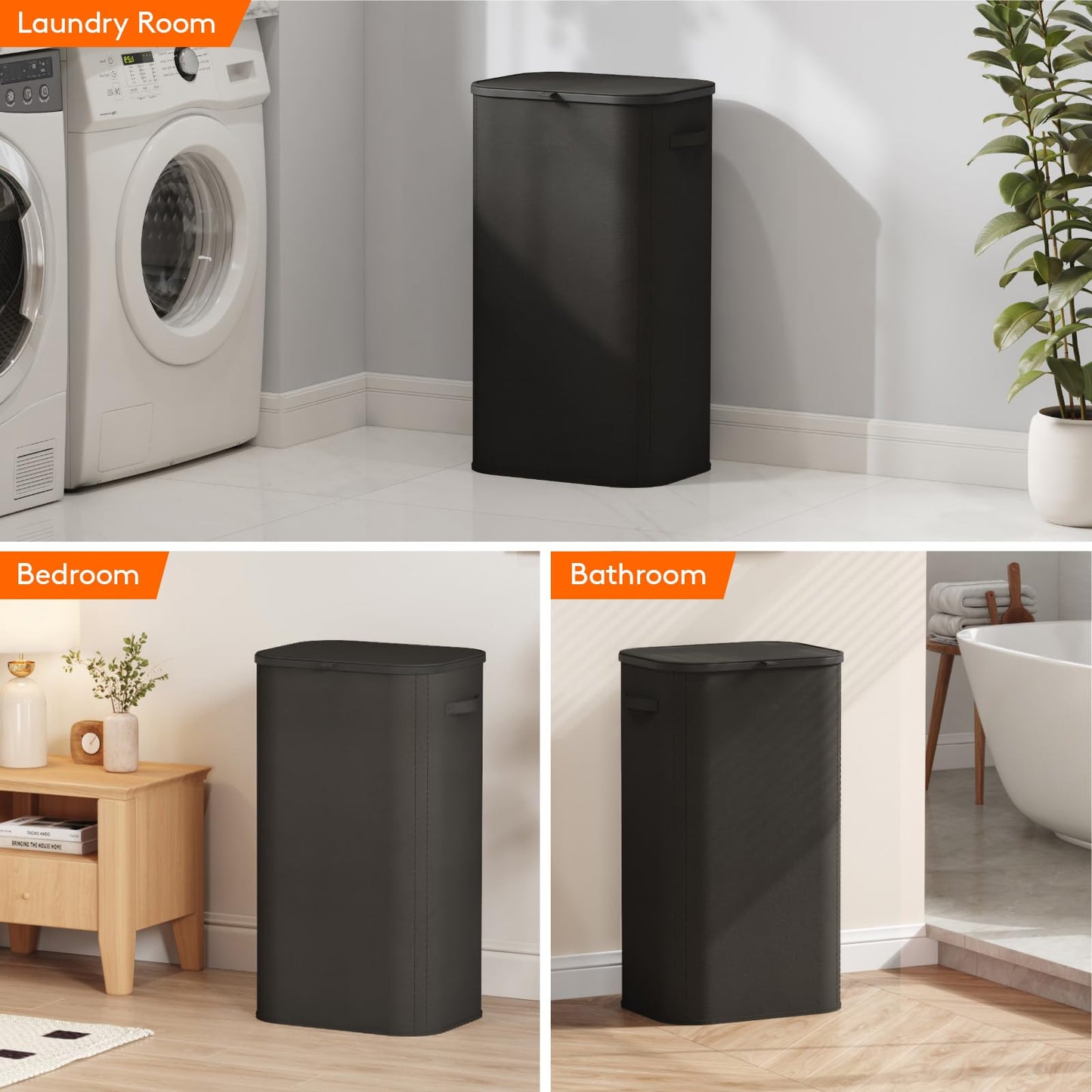 Lifewit 105L Laundry Basket with Lid, Large Laundry Hamper with Plastic Handles and Removable Bag, Foldable Tall Dirty Clothes Hampers for Laundry for Laundry Room, Bedroom, Bathroom, Dorm, Black