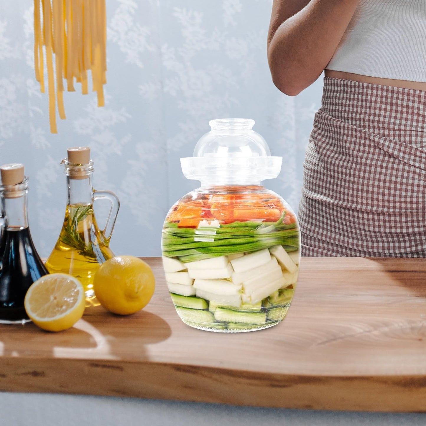 YARNOW Transparent Glass Fermenting Jar - 88 Oz Chinese Pickle Jar with Water Seal Airlock Lid for Home Use, Ideal for Kimchi, Sauerkraut, and Preserves