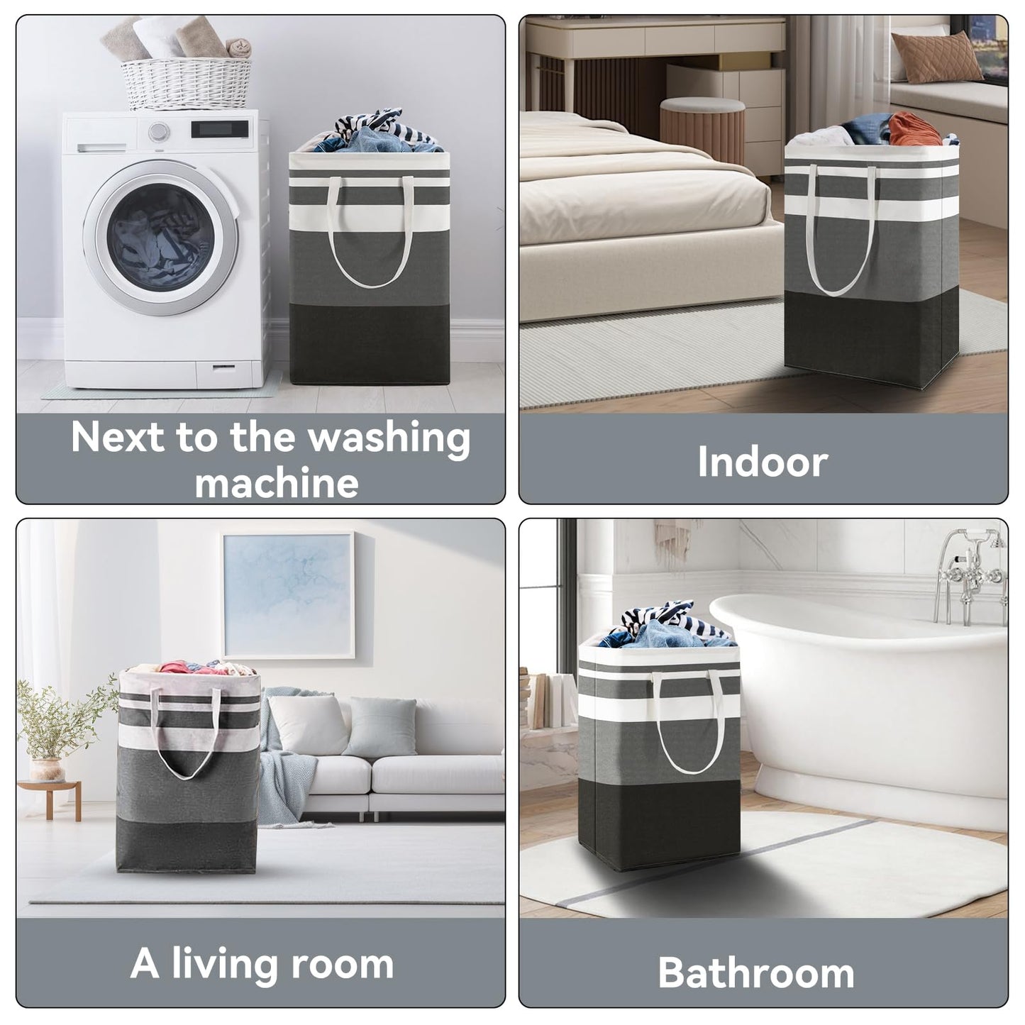 Valueest 80L Large Laundry Basket (3-Pack) – Collapsible, Freestanding Clothes Hamper with Handles – Waterproof Storage Organizer for Laundry, Toys & Clothes – Space-Saving Gradient Gray