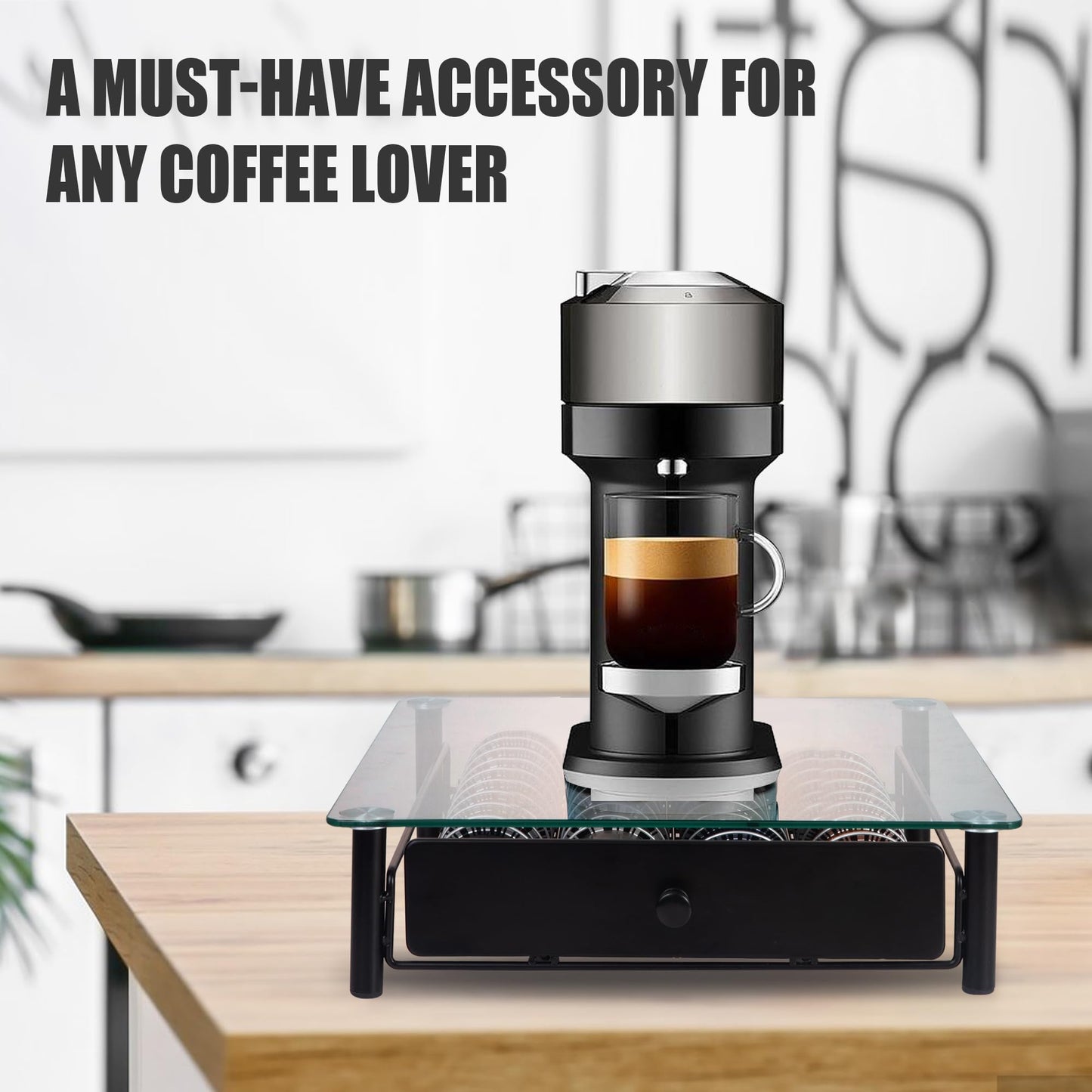 EASTSIGN Vertuo Pods Holder - Drawer Tray for 40-Vertuoline Capsules - Tempered Glass - Capsule Storage - Compatible with Nespresso Vertuoline Capsules - Pods Organizer
