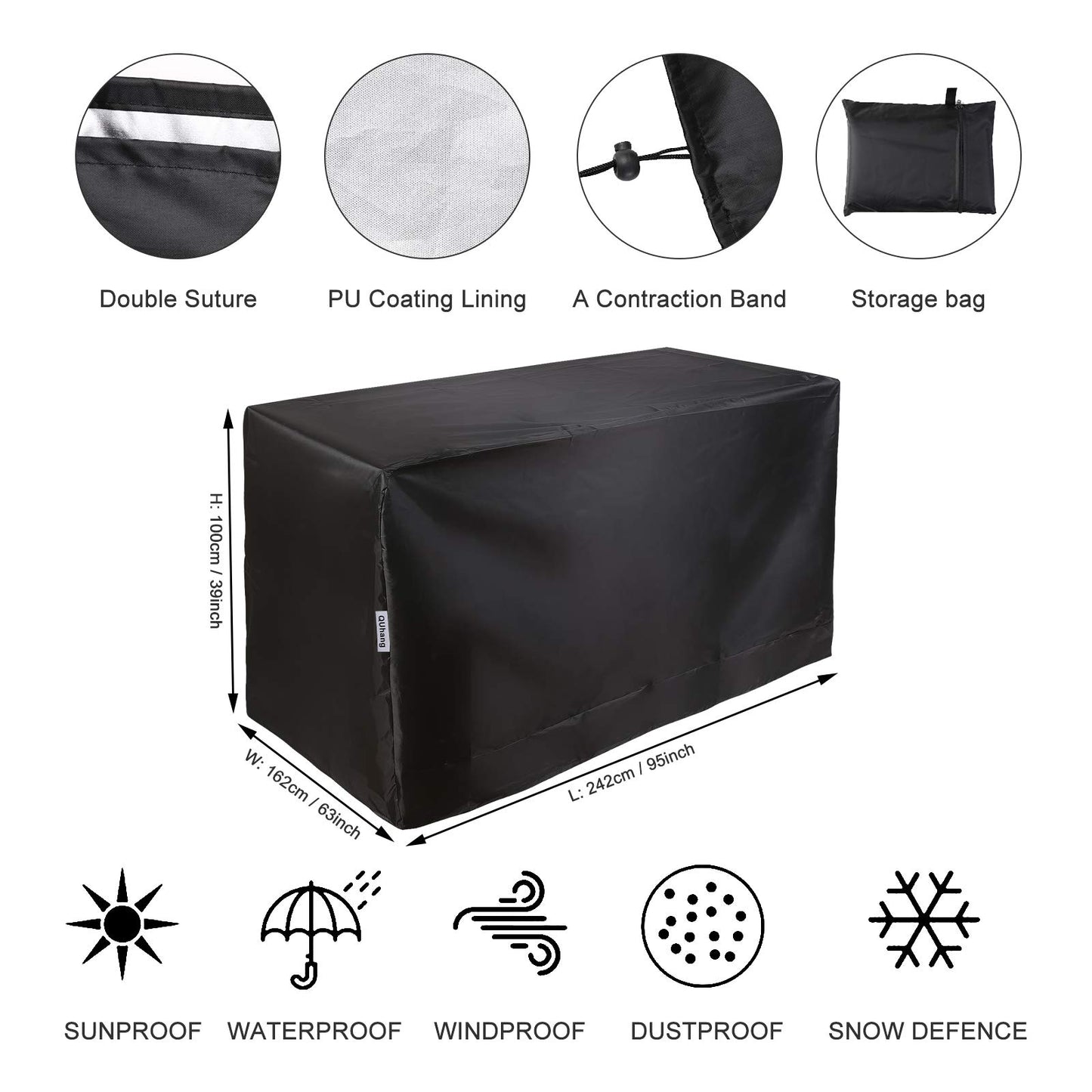 Patio Furniture Cover, Waterproof Outdoor Garden Table Cover Heavy Duty 210D Anti-UV Furniture Set Protective Cover Patio Table and Chair Cover (95" L x 63" W x 39" H)